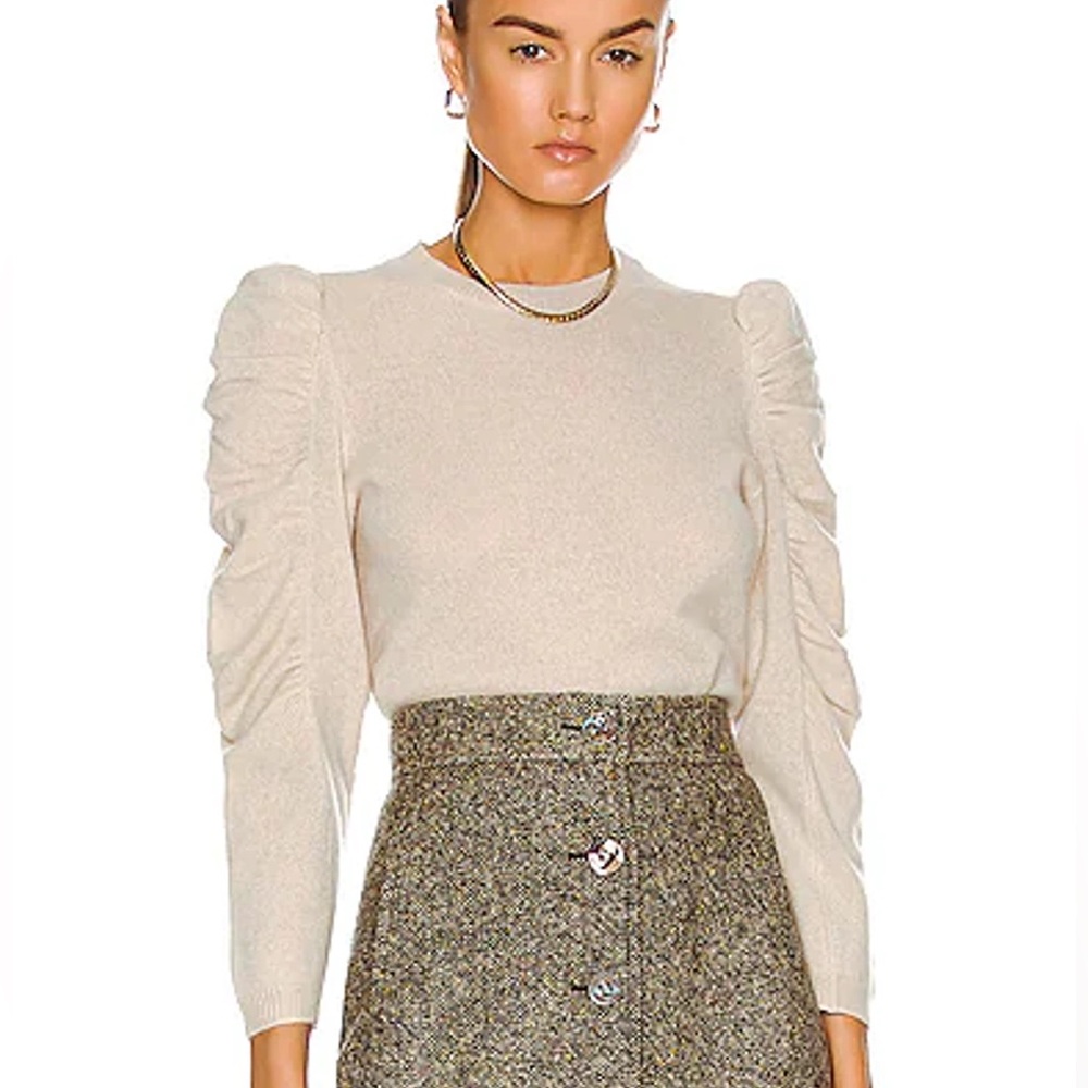 ZARA CREAM LACE MESH LONG PUFFED SHOULDER SLEEVED BLOUSE SIZE S